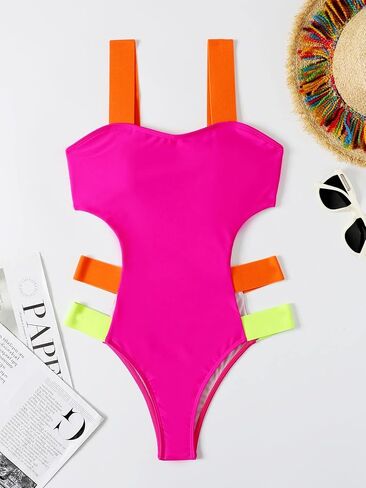 WDIRARA Women's Color Block Cut Out One Piece Swimsuit Monokini Swimwear in Saudi Arabia