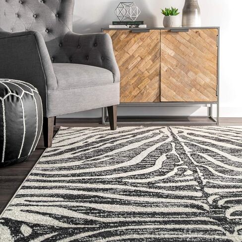 سجادة NuLOOM Royal معاصرة بخطوط الحمار الوحشي، 5x7، أسود in Saudi Arabia