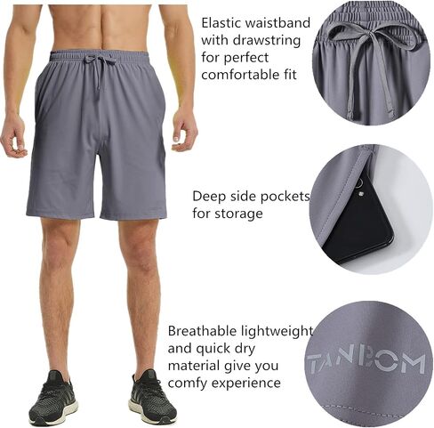 ZONBAILON Mens Gym Athletic Elastic Waist Shorts with Drawstring Deep Pockets 9" Inseam in Saudi Arabia