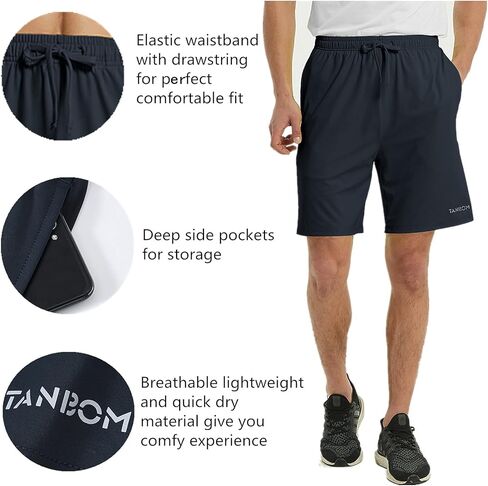 شورت ZONBAILON رجالي رياضي بخصر مطاطي مع جيوب عميقة برباط 9 بوصة درزة داخلية in Kuwait