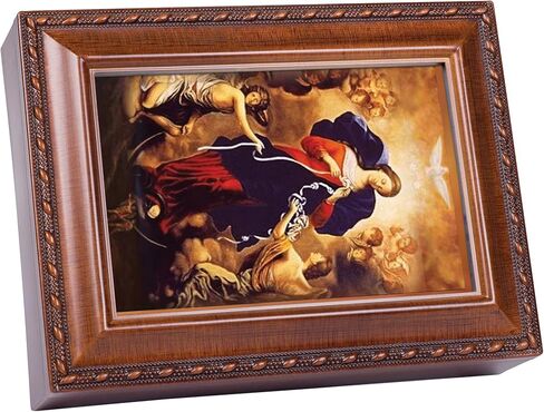 Cottage Garden Mary Undoer of Knots Wood Finish Jewelry Music Box Plays Ave Maria in Saudi Arabia