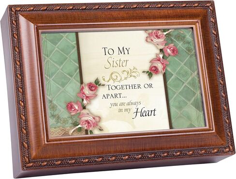 Cottage Garden Sister Together Or Apart Woodgrain Rope Trim Jewelry Music Box Plays Wind Beneath My Wings in Saudi Arabia