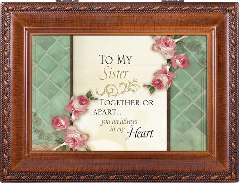 Cottage Garden Sister Together Or Apart Woodgrain Rope Trim Jewelry Music Box Plays Wind Beneath My Wings in Saudi Arabia