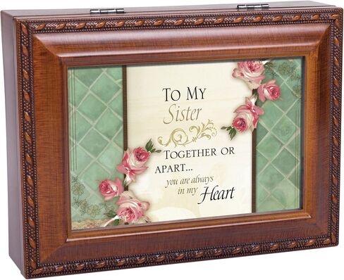 Cottage Garden Sister Together Or Apart Woodgrain Rope Trim Jewelry Music Box Plays Wind Beneath My Wings in Saudi Arabia