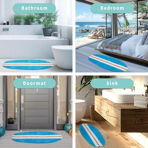 Surfboard Rug, Surfboard Shaped Bath Mat for Y2K Room Decor, Non-Slip Flocking Hypebeast Carpet for Living Room Decor, Stussy Rug Alt Room Decor Soft Doormat for Bedroom (Light Blue) in Saudi Arabia