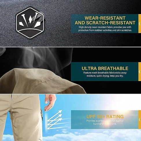 سروال المشي لمسافات طويلة للرجال قابل للتحويل، سروال صيد سريع الجفاف، سروال تخييم خارجي بسحاب قابل للتمدد بعامل حماية من الأشعة فوق البنفسجية 50 مع 5 جيوب in Kuwait