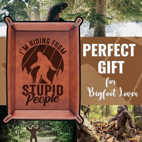 INNObeta Bigfoot Gifts Valet Tray، منظم تخزين سطح المكتب من جلد البولي يوريثان بجانب السرير وحامل العملات المعدنية لمحبي Bigfoot، مثالي لأعياد الميلاد والكريسماس - غبي in Saudi Arabia