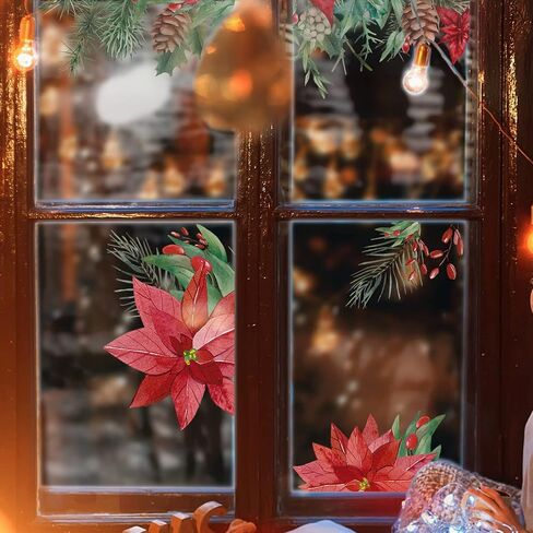 funlife Watercolor Transparent Christmas Border Stained Window Film, Decorative Double Sided Thickened Static Cling Glass Covering for Bathroom Glass Window Decor, Bell Branches and Holly in Saudi Arabia