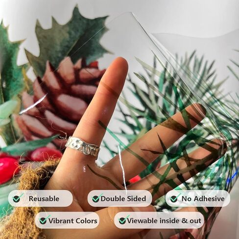 funlife Watercolor Transparent Christmas Border Stained Window Film, Decorative Double Sided Thickened Static Cling Glass Covering for Bathroom Glass Window Decor, Bell Branches and Holly in Saudi Arabia