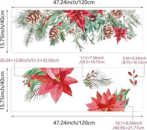 funlife Watercolor Transparent Christmas Border Stained Window Film, Decorative Double Sided Thickened Static Cling Glass Covering for Bathroom Glass Window Decor, Bell Branches and Holly in Saudi Arabia
