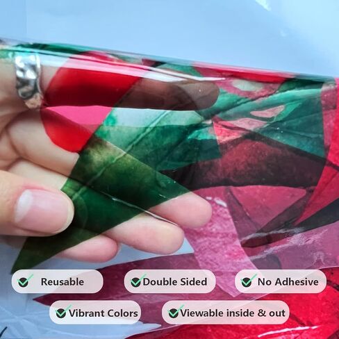 funlife Watercolor Transparent Christmas Border Stained Window Film, Decorative Double Sided Thickened Static Cling Glass Covering for Bathroom Glass Window Decor, Bell Branches and Holly in Saudi Arabia