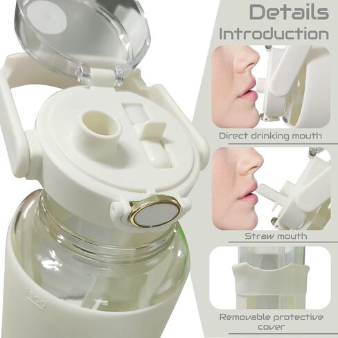 Lechay 64oz Glass Water Bottle with Straw, Reusable Half Gallon Aesthetic Water Bottles with Time Marker Large Sports Water Bottles with Silicone Sleeve and Handle for Gym Workout (Green) in Kuwait