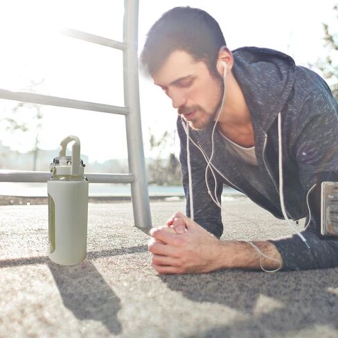 Lechay 64oz Glass Water Bottle with Straw, Reusable Half Gallon Aesthetic Water Bottles with Time Marker Large Sports Water Bottles with Silicone Sleeve and Handle for Gym Workout (Green) in Kuwait