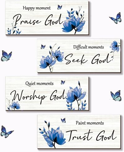 ONIZHITY 4 Pcs Black Bathroom Decor Religious Wall Art Black Floral Bible Verse Rustic Wooden Wall Decors Positive Christian Quotes for Bathroom Home Office Bedroom Living Room (Black 10x4) in Saudi Arabia