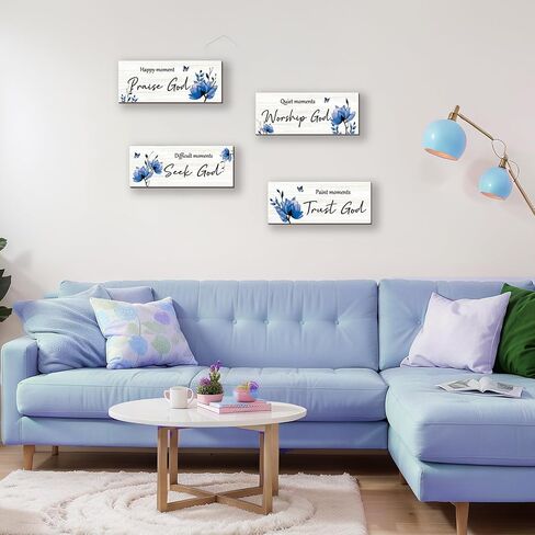 ONIZHITY 4 Pcs Black Bathroom Decor Religious Wall Art Black Floral Bible Verse Rustic Wooden Wall Decors Positive Christian Quotes for Bathroom Home Office Bedroom Living Room (Black 10x4) in Saudi Arabia