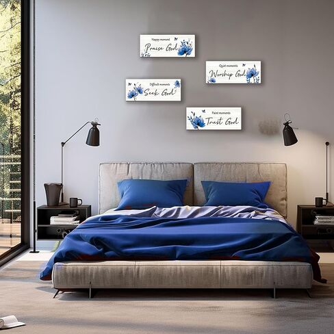 ONIZHITY 4 Pcs Black Bathroom Decor Religious Wall Art Black Floral Bible Verse Rustic Wooden Wall Decors Positive Christian Quotes for Bathroom Home Office Bedroom Living Room (Black 10x4) in Saudi Arabia