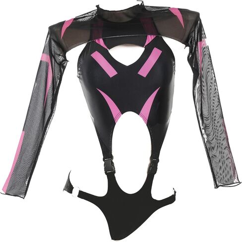 MEOWCOS Women's One Piece Swimsuits Gothic Bathing Suit Black Pink Cutout One-Piece Swimsuit with Shrug in Saudi Arabia
