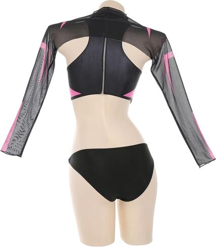 MEOWCOS Women's One Piece Swimsuits Gothic Bathing Suit Black Pink Cutout One-Piece Swimsuit with Shrug in Saudi Arabia