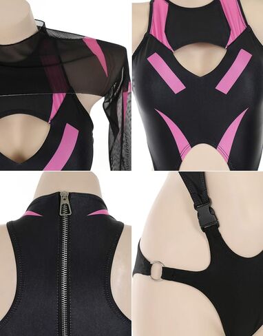 MEOWCOS Women's One Piece Swimsuits Gothic Bathing Suit Black Pink Cutout One-Piece Swimsuit with Shrug in Saudi Arabia