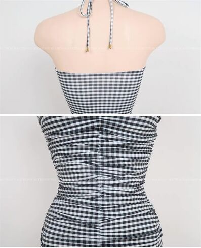 Women's One-Piece Swimsuits, Neck Strapless Monokini, Vintage Plaid Bathing Suit, Female Tummy Control Swimwear in Saudi Arabia