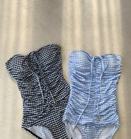 Women's One-Piece Swimsuits, Neck Strapless Monokini, Vintage Plaid Bathing Suit, Female Tummy Control Swimwear in Saudi Arabia