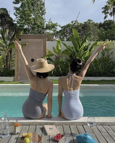 Women's One-Piece Swimsuits, Neck Strapless Monokini, Vintage Plaid Bathing Suit, Female Tummy Control Swimwear in Saudi Arabia