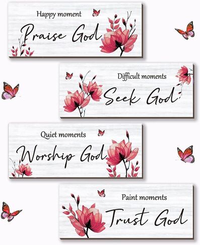 ONIZHITY 4 Pcs Black Bathroom Decor Religious Wall Art Black Floral Bible Verse Rustic Wooden Wall Decors Positive Christian Quotes for Bathroom Home Office Bedroom Living Room (Black 10x4) in Saudi Arabia
