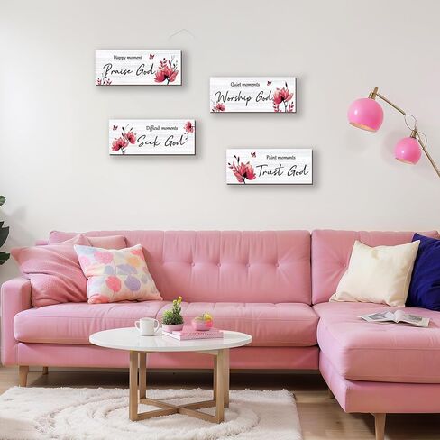 ONIZHITY 4 Pcs Black Bathroom Decor Religious Wall Art Black Floral Bible Verse Rustic Wooden Wall Decors Positive Christian Quotes for Bathroom Home Office Bedroom Living Room (Black 10x4) in Saudi Arabia