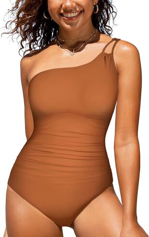 بدلة سباحة قطعة واحدة بكتف واحد من Coastal Rose للنساء، ملابس سباحة مكشكشة للتحكم في البطن، بدلة استحمام رافعة للأعلى in Kuwait