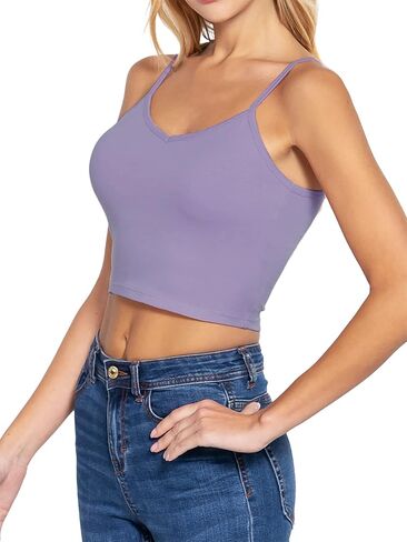 Womens Basic Yoga Cotton Longline V-Neck Padded Sports Bra Cami Crop Top in Saudi Arabia