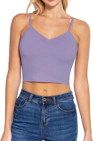Womens Basic Yoga Cotton Longline V-Neck Padded Sports Bra Cami Crop Top in Saudi Arabia
