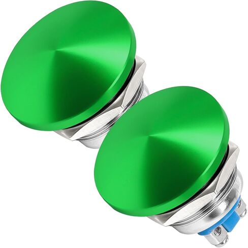 Taiss 2 قطعة 22 مم مفتاح زر ضغط رأس الفطر SPST IP65 مقاوم للماء معدني مؤقت زر تشغيل 1NO 5A DC 12V 24V 36V AC 110V 250V (22 مم، أخضر) in Kuwait