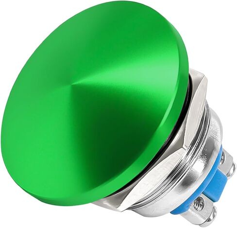 Taiss 2 قطعة 22 مم مفتاح زر ضغط رأس الفطر SPST IP65 مقاوم للماء معدني مؤقت زر تشغيل 1NO 5A DC 12V 24V 36V AC 110V 250V (22 مم، أخضر) in Kuwait