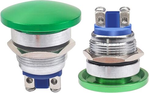 Taiss 2 قطعة 22 مم مفتاح زر ضغط رأس الفطر SPST IP65 مقاوم للماء معدني مؤقت زر تشغيل 1NO 5A DC 12V 24V 36V AC 110V 250V (22 مم، أخضر) in Kuwait