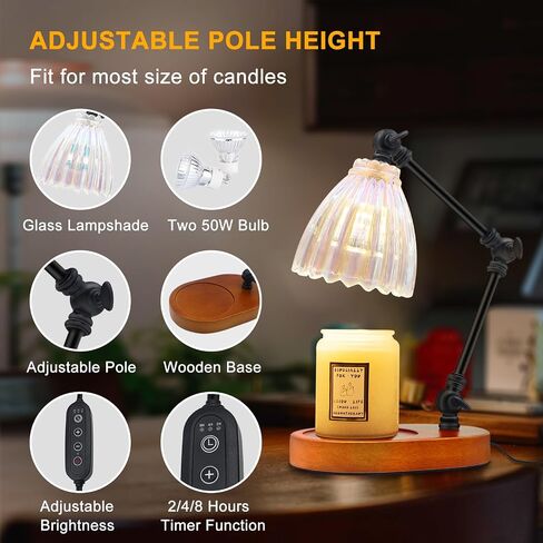 Candle Warmer Lamp, Dimmable Flower Candle Lamp with Timer Dimmer Electric Candle Lamp with 2 Bulbs Gifts for Mom, Her Height Adjustable Wax Melt Warmer for Scented Candle Jars Bedroom Home in Saudi Arabia
