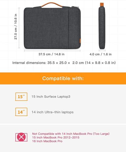 Inateck 360° Protective Laptop Bag Case with Accessory Pocket, Compatible with 14-inch MacBook Pro/Max M4 M3 M2 M1 2021-2024, Black Gray in Kuwait