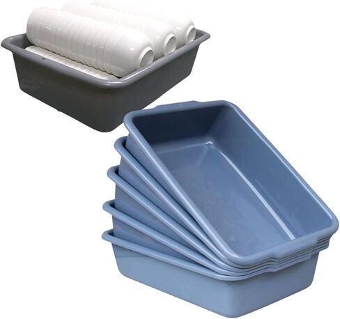 صندوق أحواض الحافلات التجارية سعة 10 لتر، 5 عبوات من أحواض الأطباق البلاستيكية شديدة التحمل، حوض غسيل حوض غسيل الأطباق لتنظيم المطبخ/التخزين (رمادي) in Kuwait