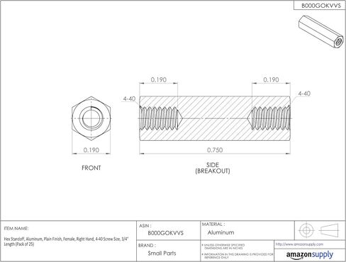 Small Parts Hex Standoff, Aluminum, Plain Finish, Female, Right Hand, #8-32 Screw Size, 3/4" Length (Pack of 25) in Saudi Arabia