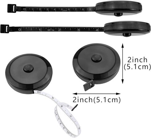 6 عبوات من شريط قياس الخياطة أسود محمول قابل للسحب لقياس ارتفاع الجسم وخياطة القماش وحياكة القماش 150 سم/60 بوصة مقياس مزدوج لخياطة قماش الملابس in Kuwait