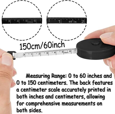 6 عبوات من شريط قياس الخياطة أسود محمول قابل للسحب لقياس ارتفاع الجسم وخياطة القماش وحياكة القماش 150 سم/60 بوصة مقياس مزدوج لخياطة قماش الملابس in Kuwait