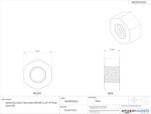 Small Parts Steel Heavy Hex Nut, Plain Finish, Grade 2, ASME B18.2.2, 1/2"-13 Thread Size, 7/8" Width Across Flats, 31/64" Thick (Pack of 100) in Saudi Arabia