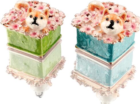 Puppy Dog Cherry Blossom Trinket Jewelry Box Animal Collectible Figurine Decoration (2pcs) in Saudi Arabia