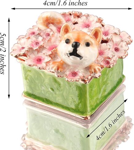 Puppy Dog Cherry Blossom Trinket Jewelry Box Animal Collectible Figurine Decoration (2pcs) in Saudi Arabia