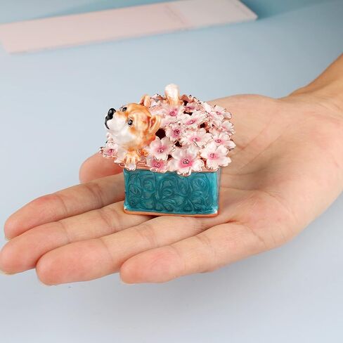 Puppy Dog Cherry Blossom Trinket Jewelry Box Animal Collectible Figurine Decoration (2pcs) in Saudi Arabia