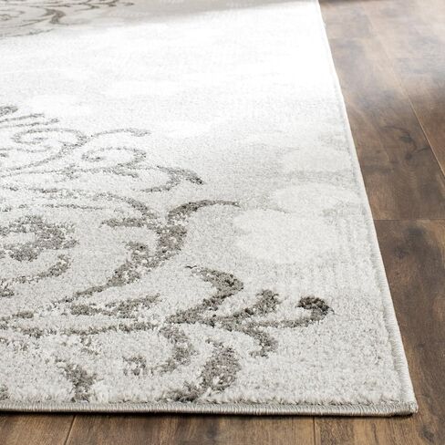 سجادة ركض من مجموعة SAFAVIEH Adirondack - 2'1" x 8'، فضي وعاجي، تصميم زهري جلام دمشقي متعثر، لا يتساقط ويسهل العناية به، مثالي للمناطق ذات حركة المرور العالية في غرفة المعيشة وغرفة النوم (ADR114B) in Saudi Arabia