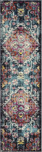 SAFAVIEH Monaco Collection Area Rug - 8' x 10', Blue & Fuchsia, Boho Chic Medallion Distressed Design, Non-Shedding & Easy Care, Ideal for High Traffic Areas in Living Room, Bedroom (MNC252J) in Saudi Arabia