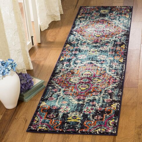 SAFAVIEH Monaco Collection Area Rug - 8' x 10', Blue & Fuchsia, Boho Chic Medallion Distressed Design, Non-Shedding & Easy Care, Ideal for High Traffic Areas in Living Room, Bedroom (MNC252J) in Saudi Arabia