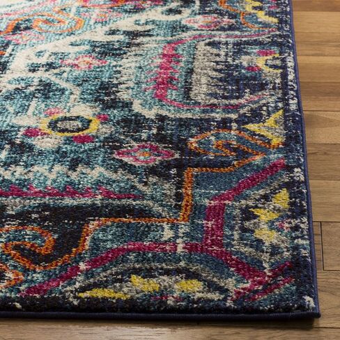 SAFAVIEH Monaco Collection Area Rug - 8' x 10', Blue & Fuchsia, Boho Chic Medallion Distressed Design, Non-Shedding & Easy Care, Ideal for High Traffic Areas in Living Room, Bedroom (MNC252J) in Saudi Arabia