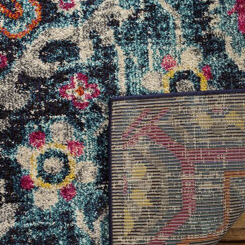 SAFAVIEH Monaco Collection Area Rug - 8' x 10', Blue & Fuchsia, Boho Chic Medallion Distressed Design, Non-Shedding & Easy Care, Ideal for High Traffic Areas in Living Room, Bedroom (MNC252J) in Saudi Arabia