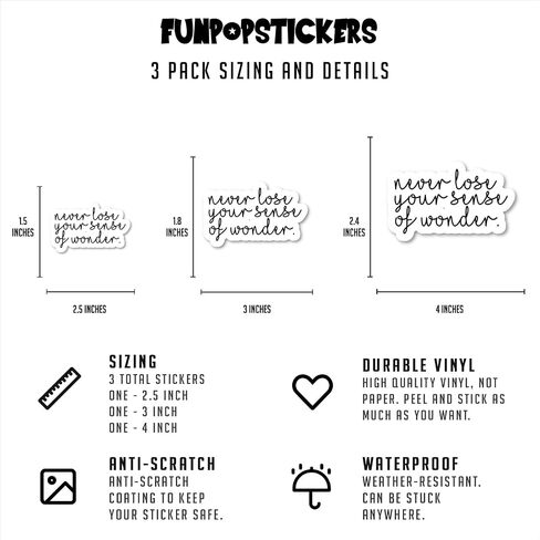 Never Lose A Sense of Wonder Sticker Inspirational Quotes Stickers - 3 Pack - Set of 2.5, 3 and 4 Inch Vinyl Laptop Stickers - for Laptop, Phone, Water Bottle, Car & More Decal (3 Pack) S9350-3Pack in Kuwait